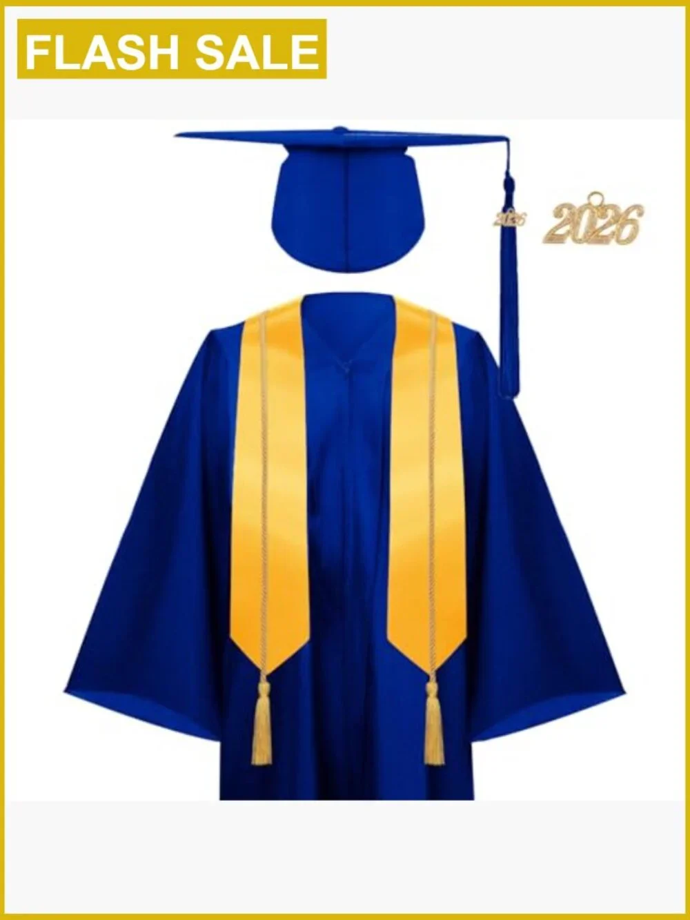 2026 Graduation Gown Cap Tassel Stole Honor Cord Set Unisex Size 51